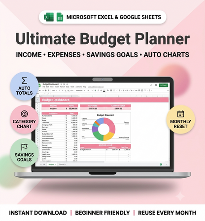 Ultimate Budget Planner — Monthly Budget Template for Google Sheets & Excel