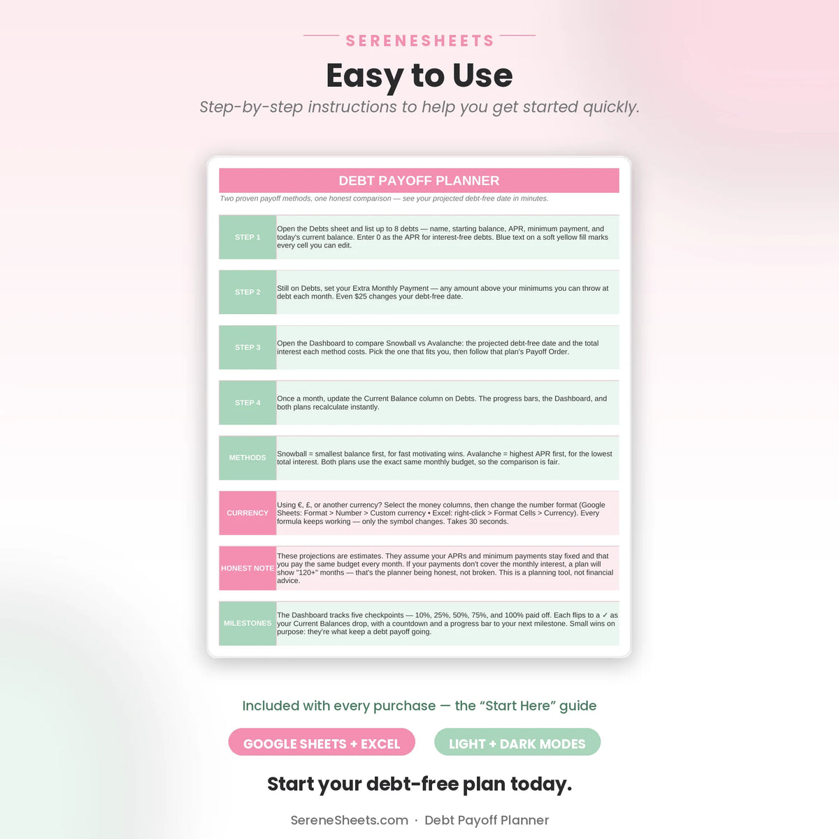 Debt Payoff Planner — Snowball & Avalanche Calculator for Google Sheets & Excel