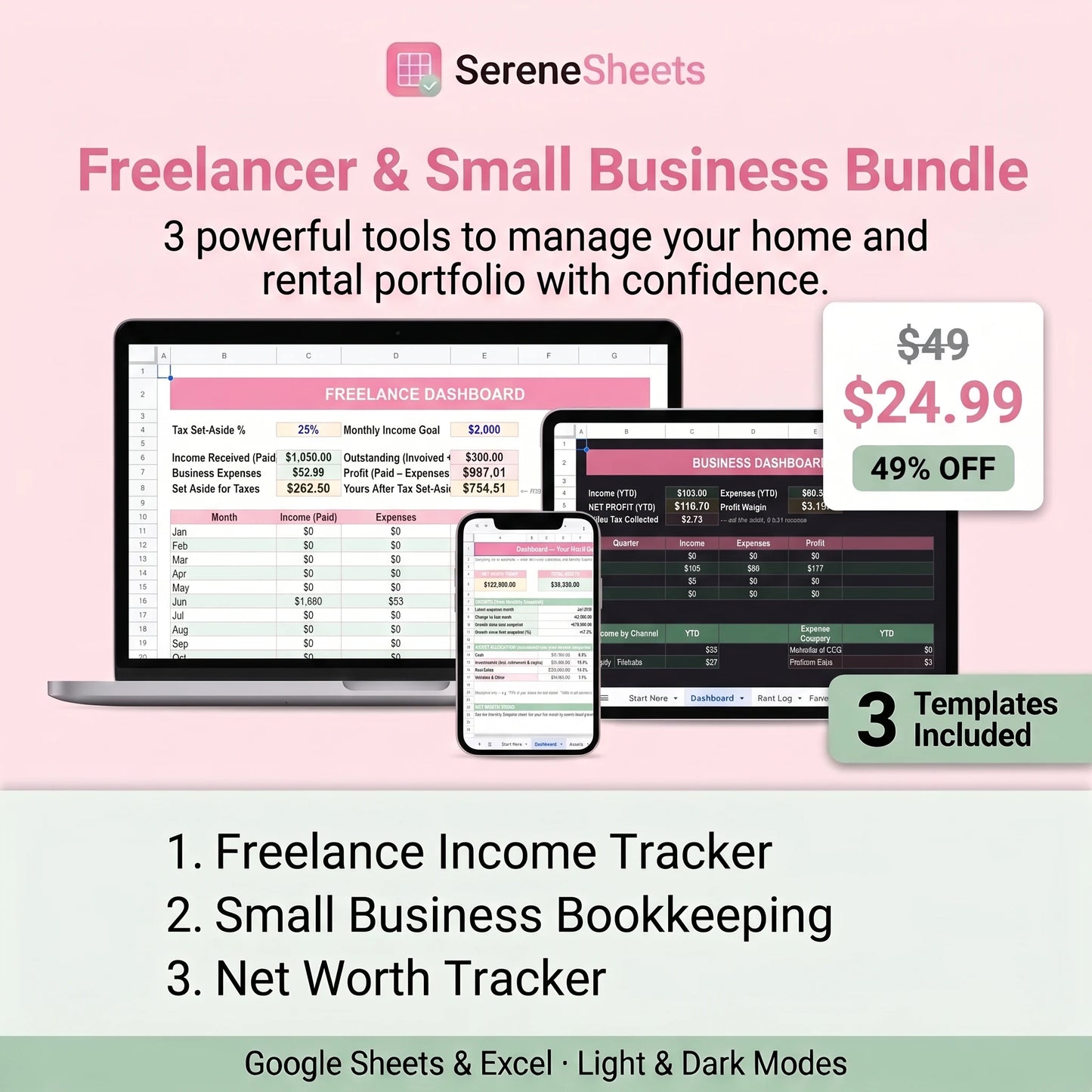 Freelancer & Small Business Bundle — 3 Templates for Google Sheets & Excel