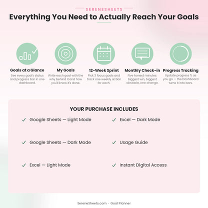 Goal Planner feature overview: Goals at a Glance, My Goals, 12-Week Sprint, Monthly Check-in and Progress Tracking.