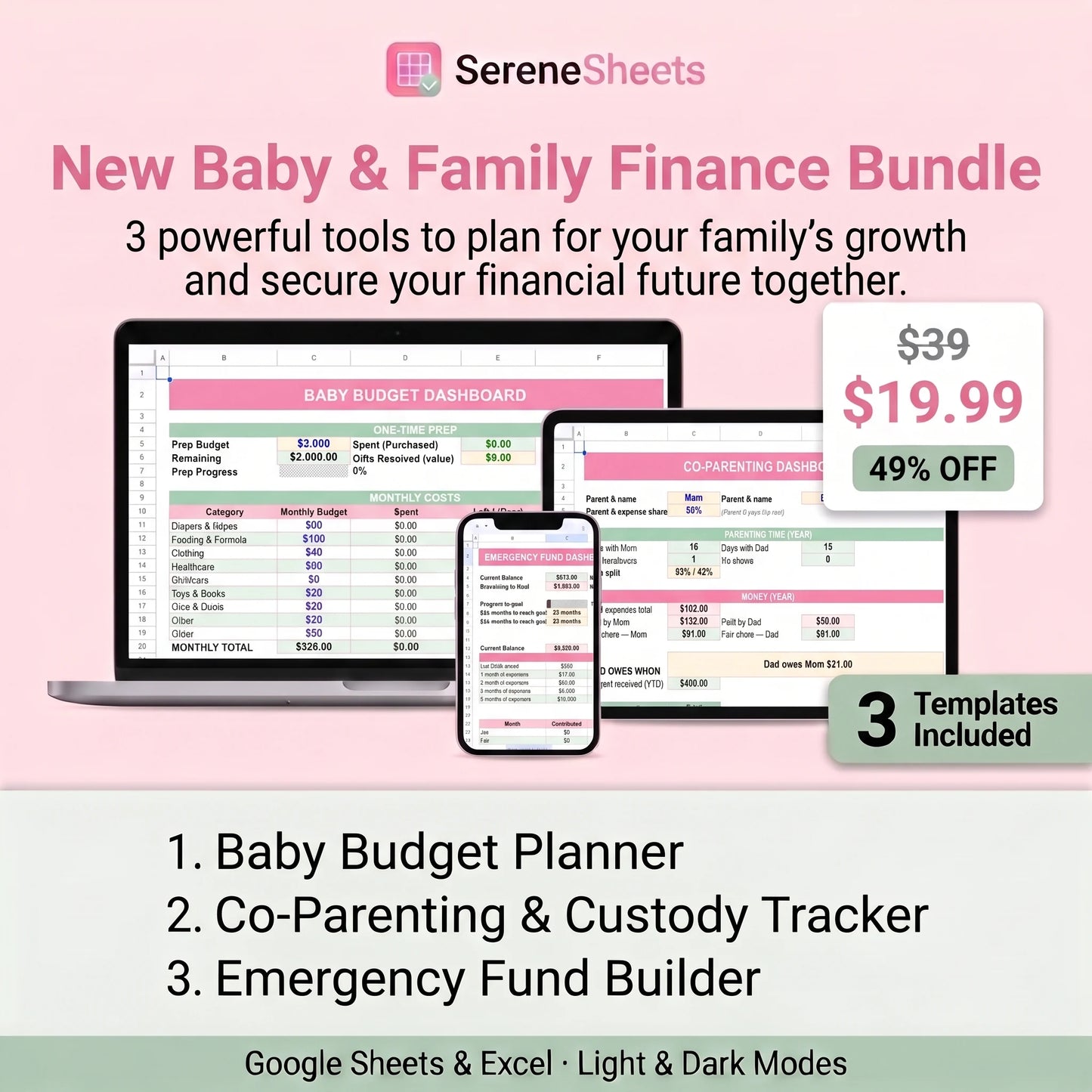 New Baby & Family Finance Bundle — 3 Templates for Google Sheets & Excel