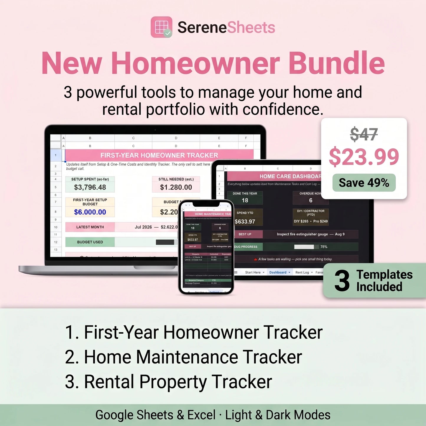 New Homeowner Bundle — 3 Templates for Google Sheets & Excel