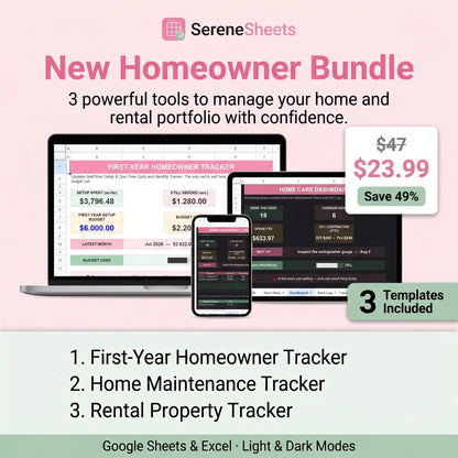 New Homeowner Bundle — 3 Templates for Google Sheets & Excel