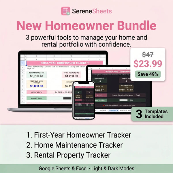 New Homeowner Bundle — 3 Templates for Google Sheets & Excel