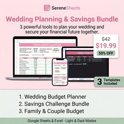 Wedding Planning & Savings Bundle — 3 Templates for Google Sheets & Excel
